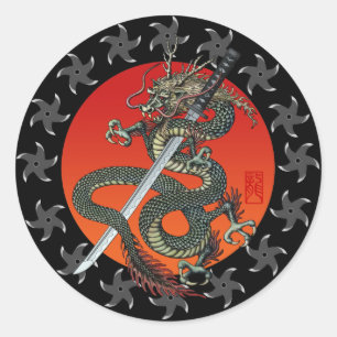 Dragon katana 2 classic round sticker
