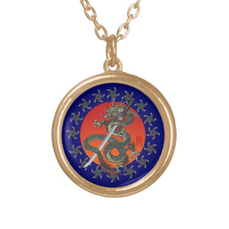 Dragon katana 2 gold plated necklace