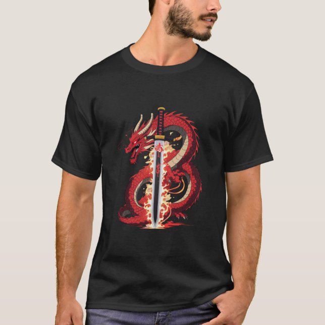Dragon Katana | Anime Fire T-Shirt for Men (Front)