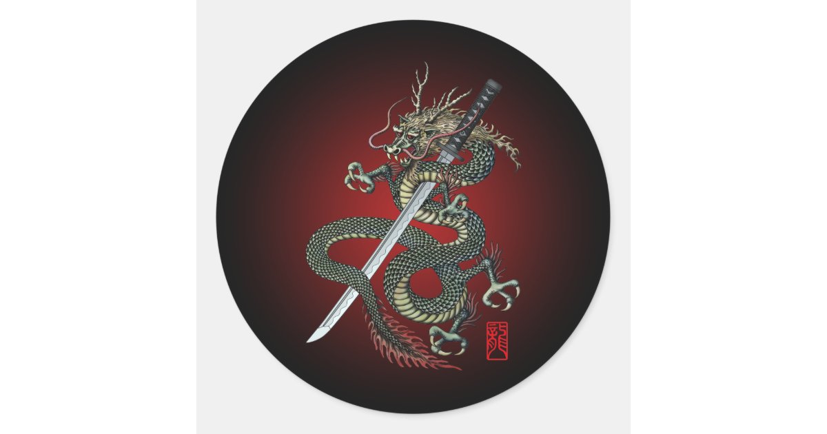 Dragon katana classic  round sticker  Zazzle com