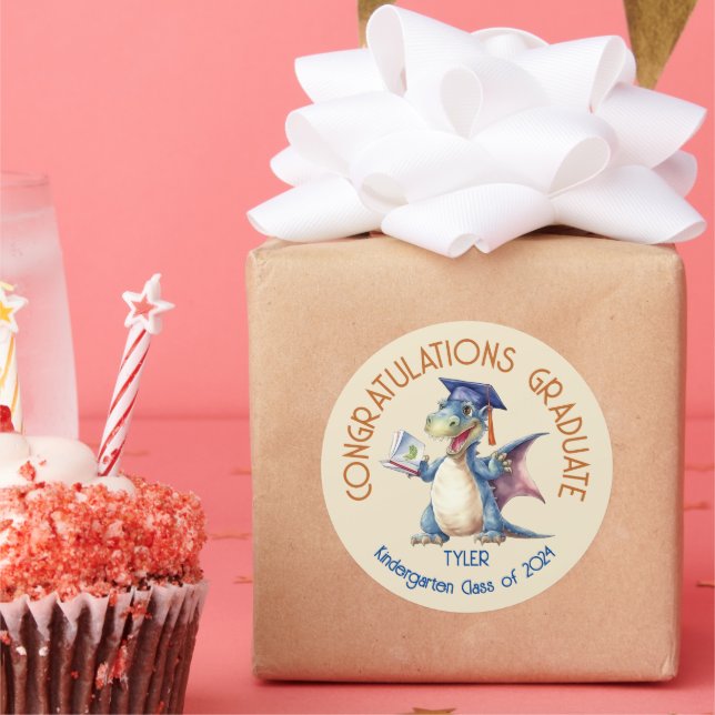 Dragon Kindergarten Graduate Classic Round Sticker (Party)