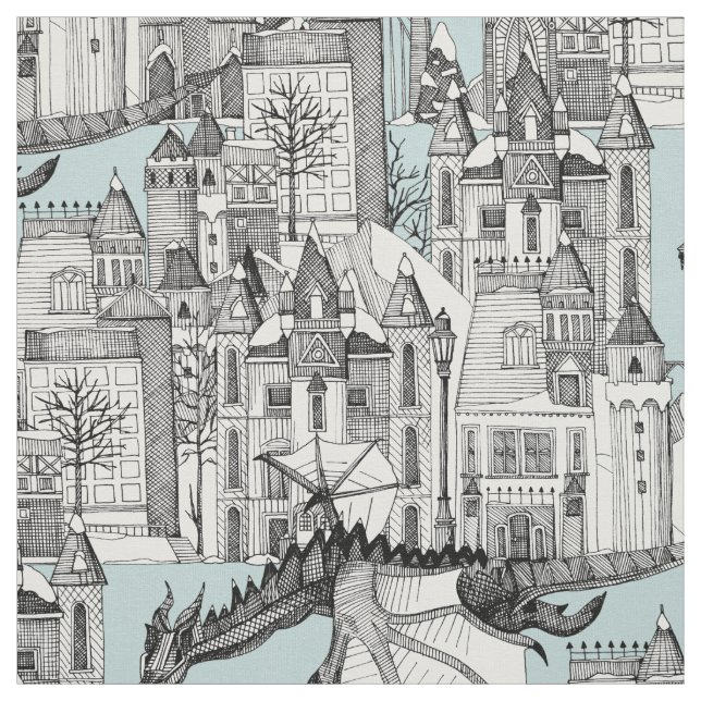 Dragon Kingdom winter blue Fabric (Swatch)