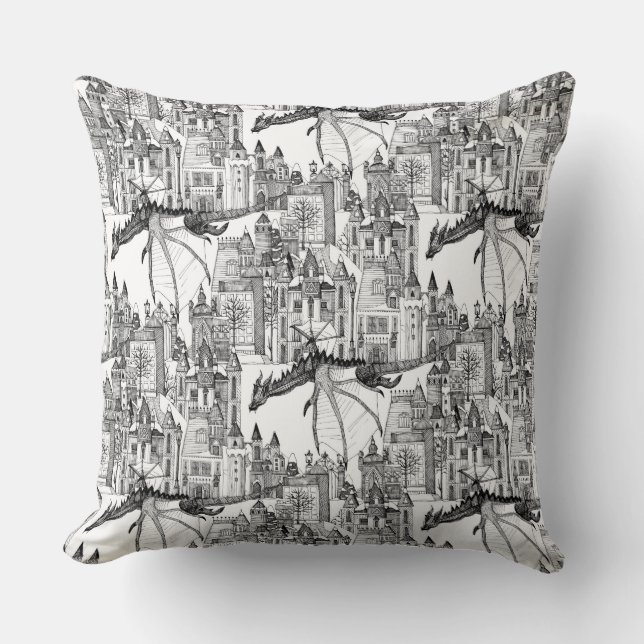 Dragon Kingdom Winter Toile Throw Pillow (Front)