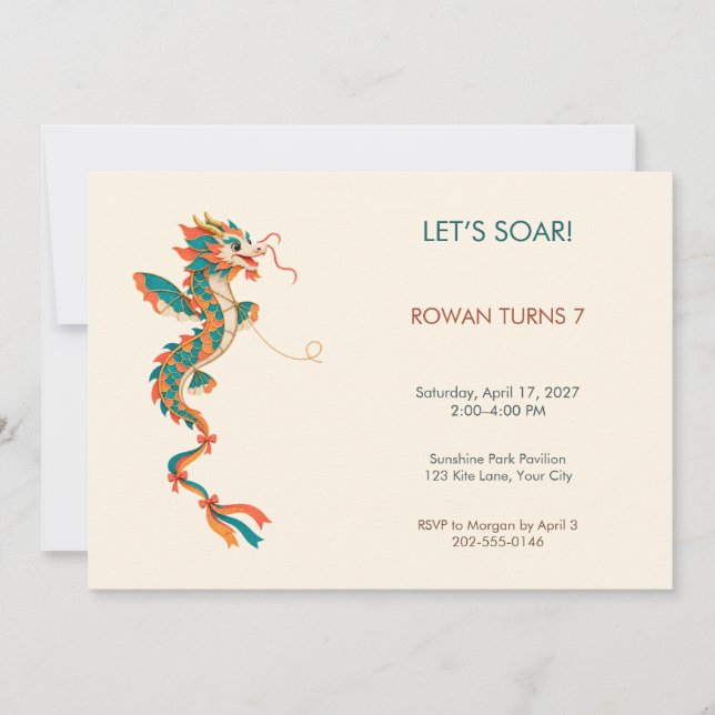 Dragon Kite Adventure Birthday Invitation (Front)