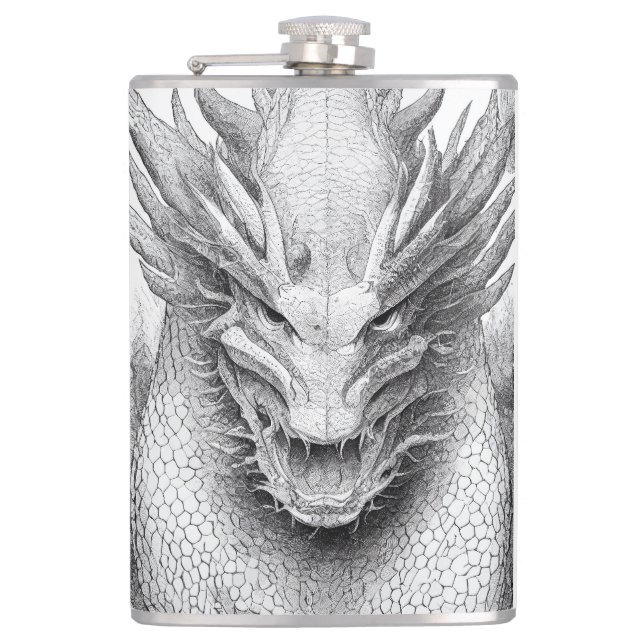 Dragon Legend Wild Nature Illustration Line Epic  Flask (Front)