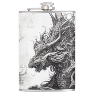 Dragon Legend Wild Nature Illustration Line Epic Flask