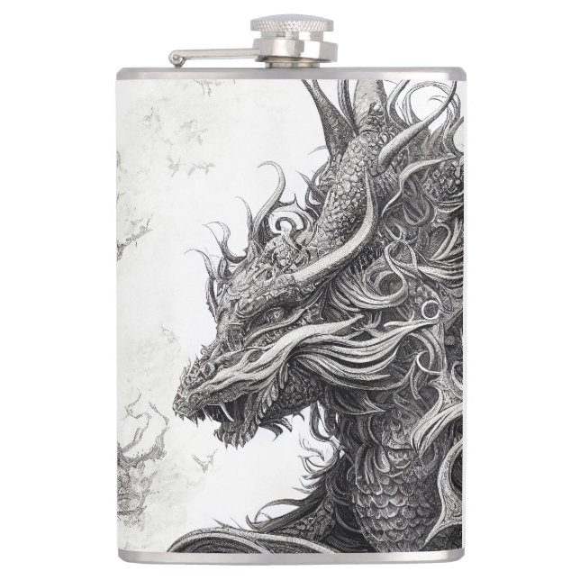 Dragon Legend Wild Nature Illustration Line Epic  Flask (Front)
