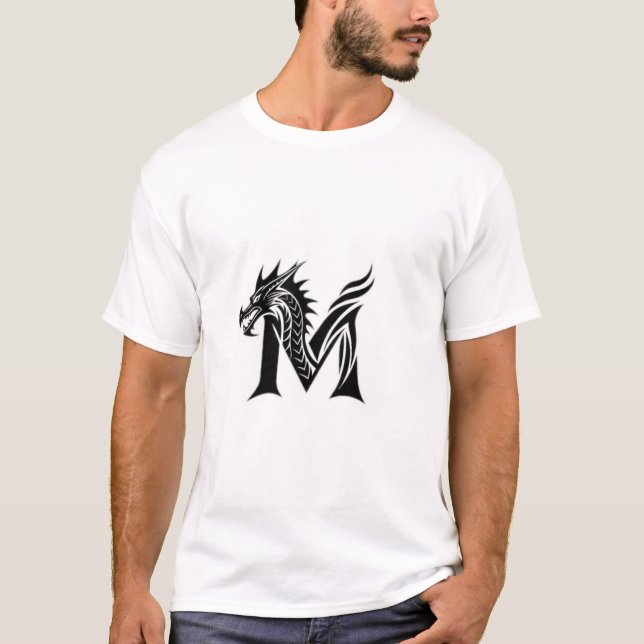 Dragon Letter M – Bold Fantasy Dragon Design T-Shirt (Front)