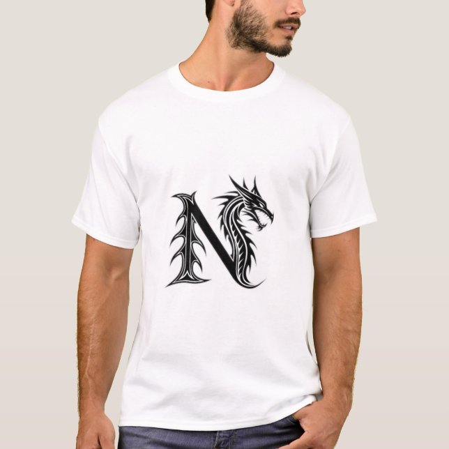 Dragon Letter N – Dark Fantasy Dragon Design T-Shirt (Front)
