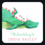 Dragon Library Bookplate<br><div class="desc">Our adorable sleepy dragon bookplate sticker can be customized with any wording.  This bookplate makes the perfect gift for any book lover!</div>