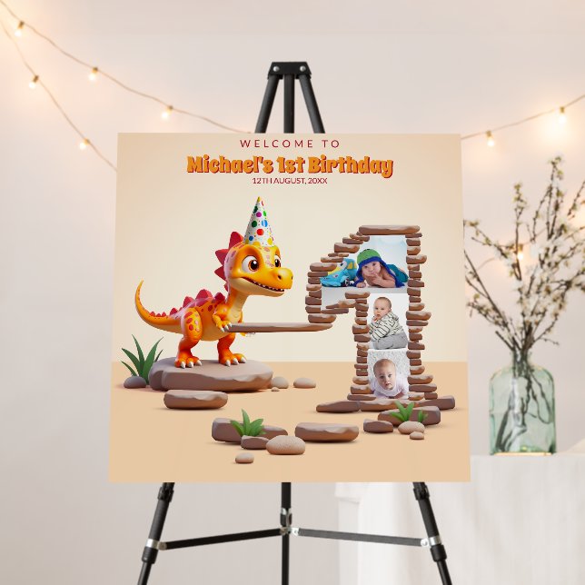 Dragon Little Dino | 1st Birthday Photo Welcome Foam Board (In Situ (Stand))