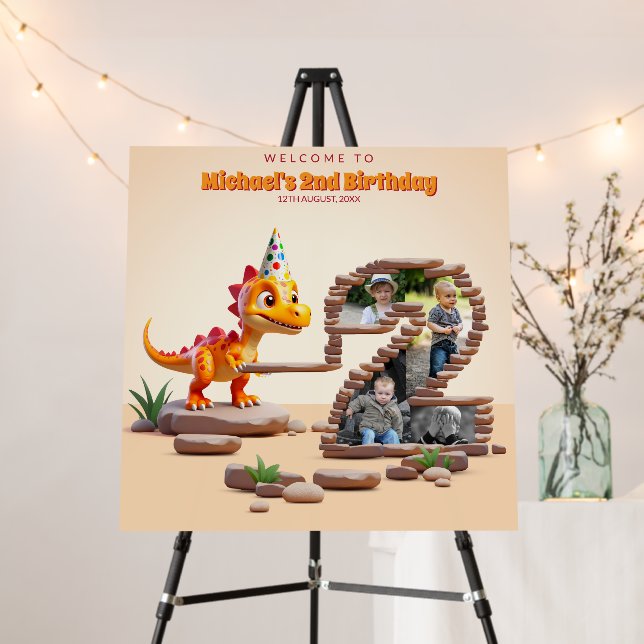 Dragon Little Dino | 2nd Birthday Photo Welcome Foam Board (In Situ (Stand))
