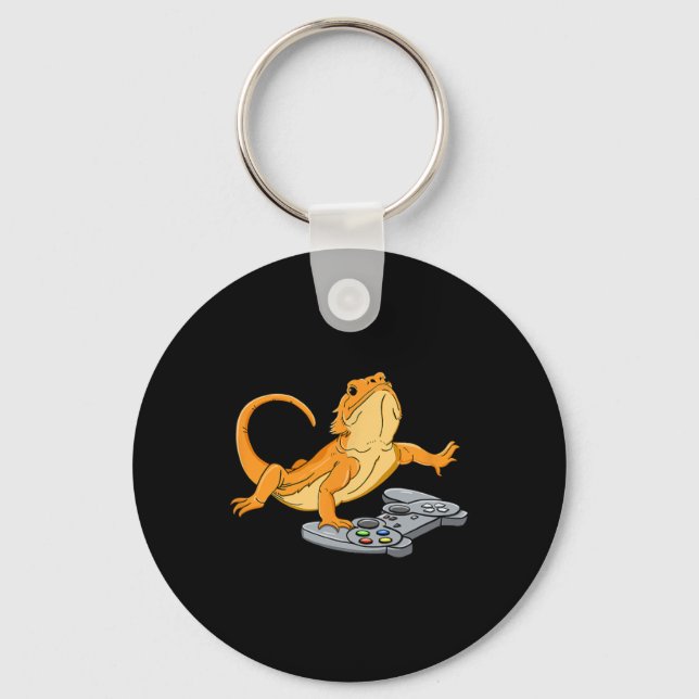 Dragon Lizard Gamer Video Game Gecko  Keychain (Front)