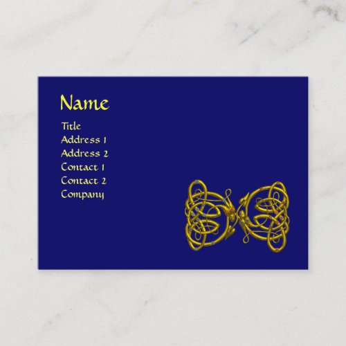 DRAGON LOVE  Gold Celtic Knot Dragons Blue Business Card