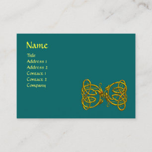 DRAGON LOVE / Gold Celtic Knot Dragons Green Business Card