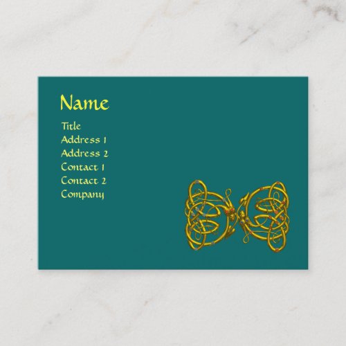 DRAGON LOVE  Gold Celtic Knot Dragons Green Business Card