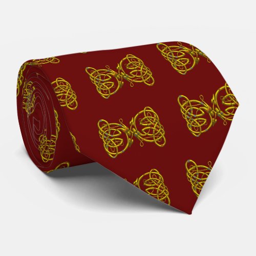 DRAGON LOVEGold Celtic KnotsDragons Red Burgundy Tie