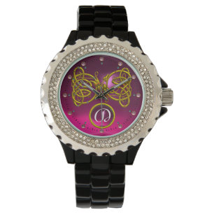 DRAGON LOVE/ GOLD CELTIC KNOTS GEMSTONE MONOGRAM WATCH