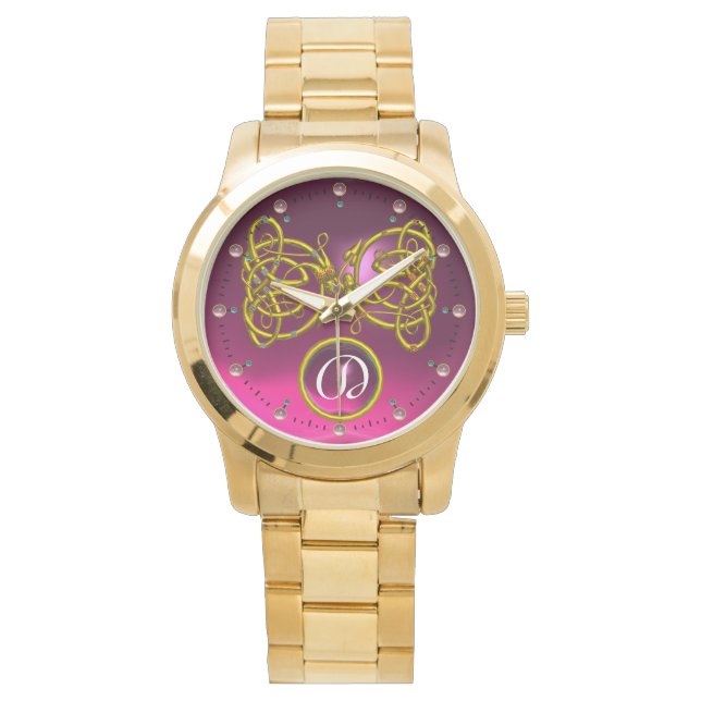 DRAGON LOVE/ GOLD CELTIC KNOTS GEMSTONE MONOGRAM WATCH (Front)