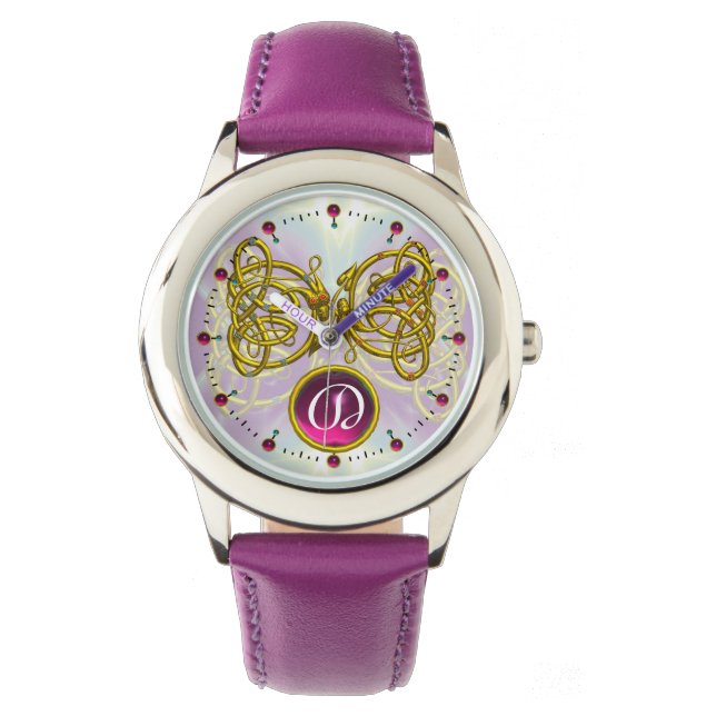 DRAGON LOVE/ GOLD CELTIC KNOTS GEMSTONE MONOGRAM WATCH (Front)
