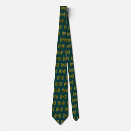 DRAGON LOVE Gold Celtic Knots Green Tie