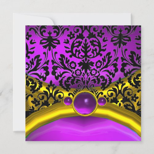 DRAGON LOVE GOLD PURPLE BLACK DAMASK MONOGRAM INVITATION