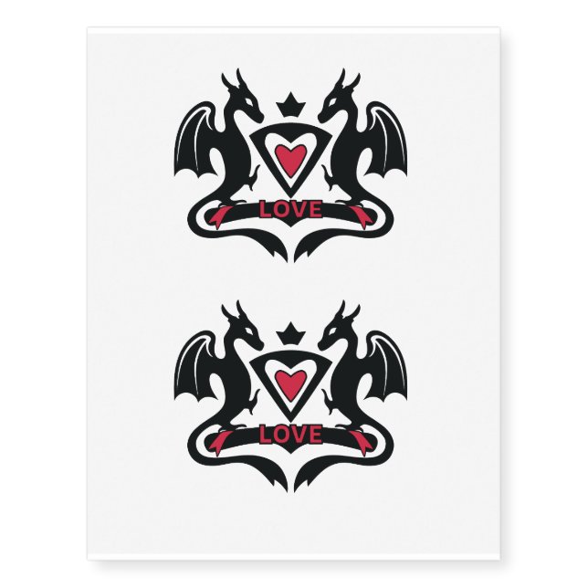 Dragon love heart temporary tattoos (Front)