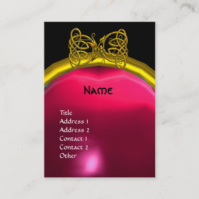 DRAGON LOVE RUBY MONOGRAM  red black yellow pink Business Card (Front)