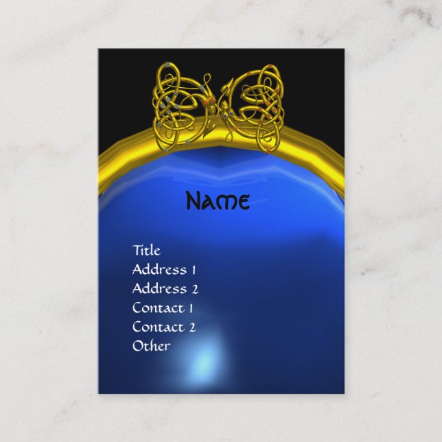 DRAGON LOVE SAPPHIRE  MONOGRAM blue yellow black Business Card (Front)