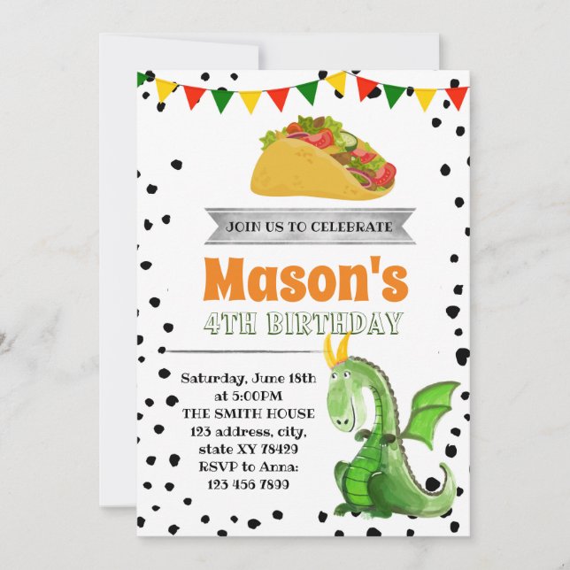 Dragon love tacos party invitation (Front)