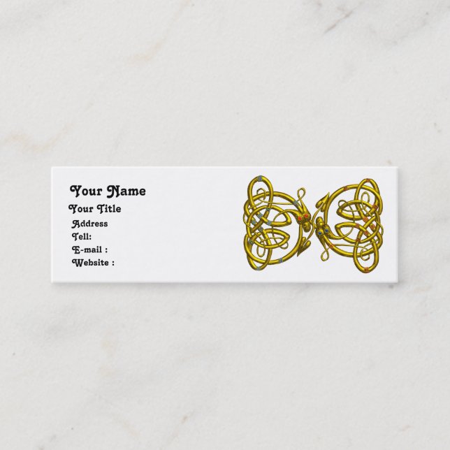 DRAGON LOVE , white blue  yellow Mini Business Card (Front)