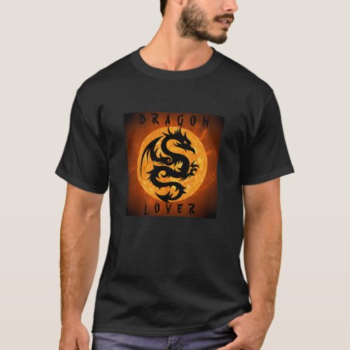 Dragon Lover Black Orange Flame  T_Shirt