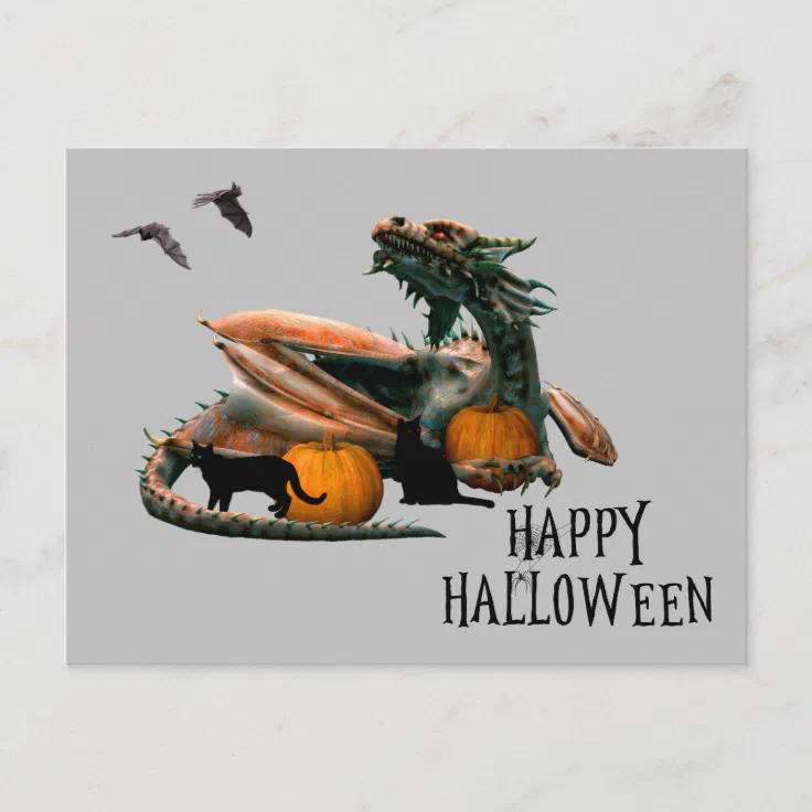 Dragon Lover Happy Halloween Pumpkin Cat Postcard | Zazzle