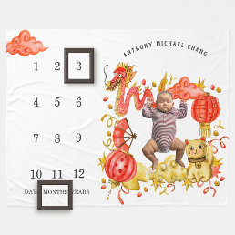 Dragon &amp; Lucky Cat | Baby Milestone Blanket