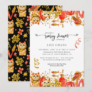 Dragon & Lucky Cat   Baby Shower Invitation