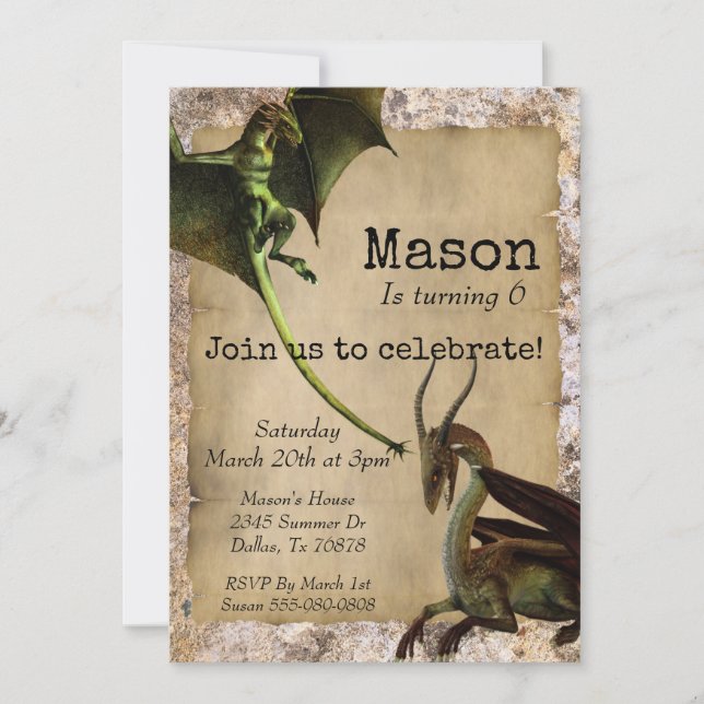 Dragon Magical Child Birthday Fantasy Invitation (Front)