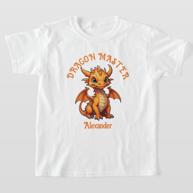 Dragon Master Cute Orange Dragon Personalize T-Shirt (Laydown)