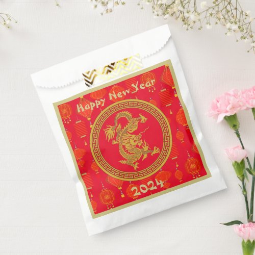 Dragon medallion and lanterns  favor bag