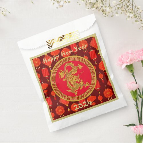 Dragon medallion and lanterns  favor bag