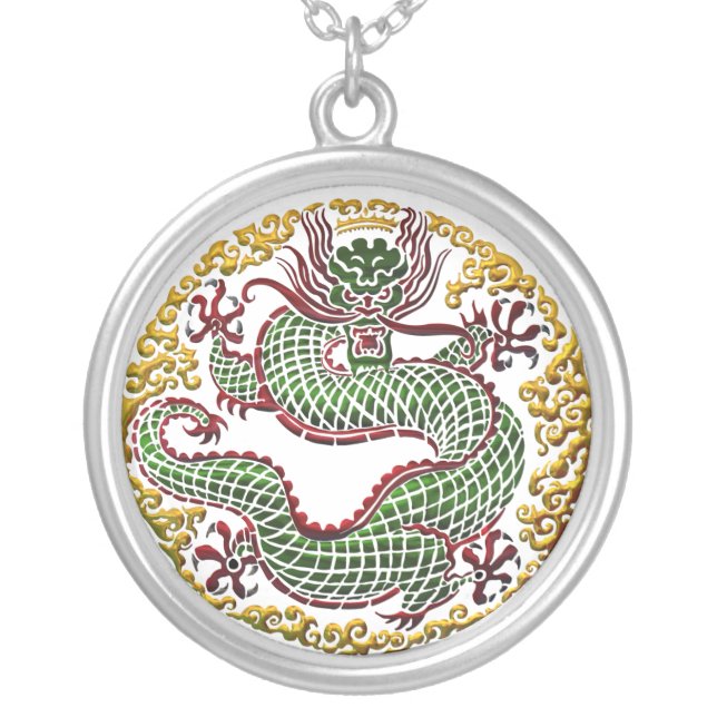 Dragon Medallion Silver Plated Necklace (Front)
