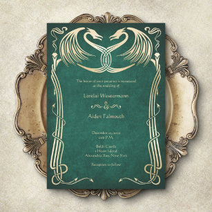 Dragon Mediaeval Epic Fantasy Green Celtic Wedding Invitation