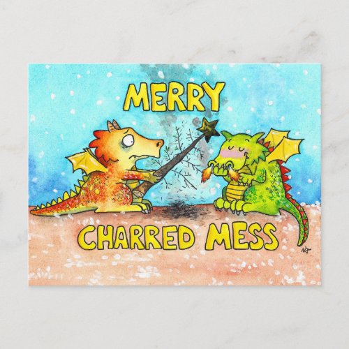 Dragon Merry Christmas postcard by Nicole Janes