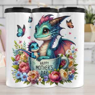 Dragon Mom: Pup, Flowers, Mother's Day Thermal Tumbler
