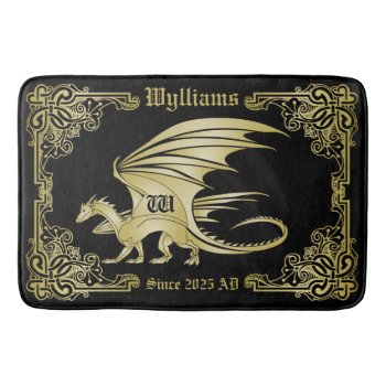 Dragon Monogram Gold Frame Traditional Book Cover Bath Mat by BCVintageLove at Zazzle