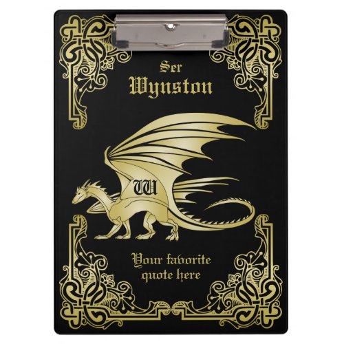 Dragon Monogram Gold Frame Traditional Book Cover Clipboard