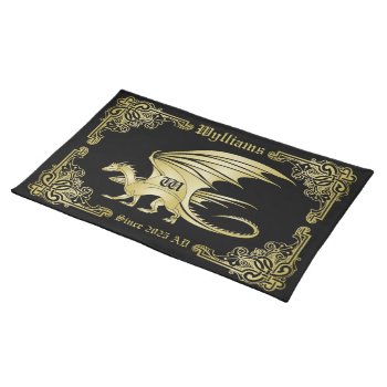 Dragon Monogram Gold Frame Traditional Book Cover Cloth Placemat by BCVintageLove at Zazzle