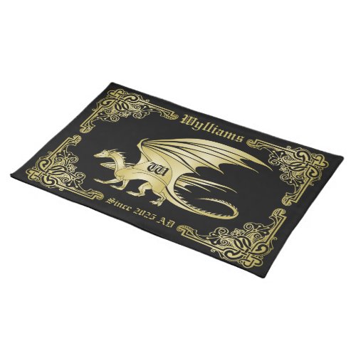 Dragon Monogram Gold Frame Traditional Book Cover Cloth Placemat