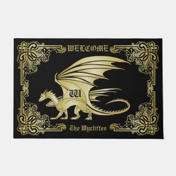 Dragon Monogram Gold Frame Traditional Book Cover Doormat by BCVintageLove at Zazzle