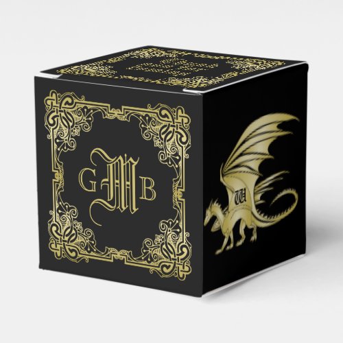 Dragon Monogram Gold Frame Traditional Book Cover Favor Boxes