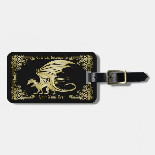 Dragon Monogram Gold Frame Traditional Book Cover Luggage Tag